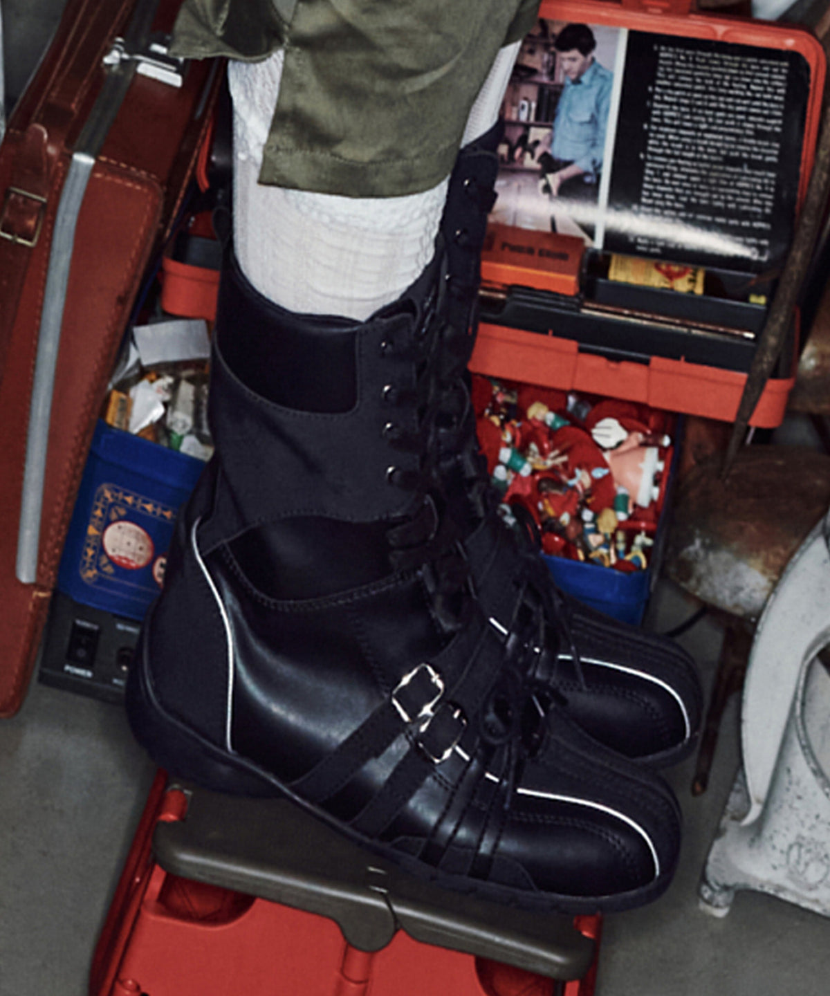 Rockfish Weatherwear Aster High Top Sneakers Black strap detail worn