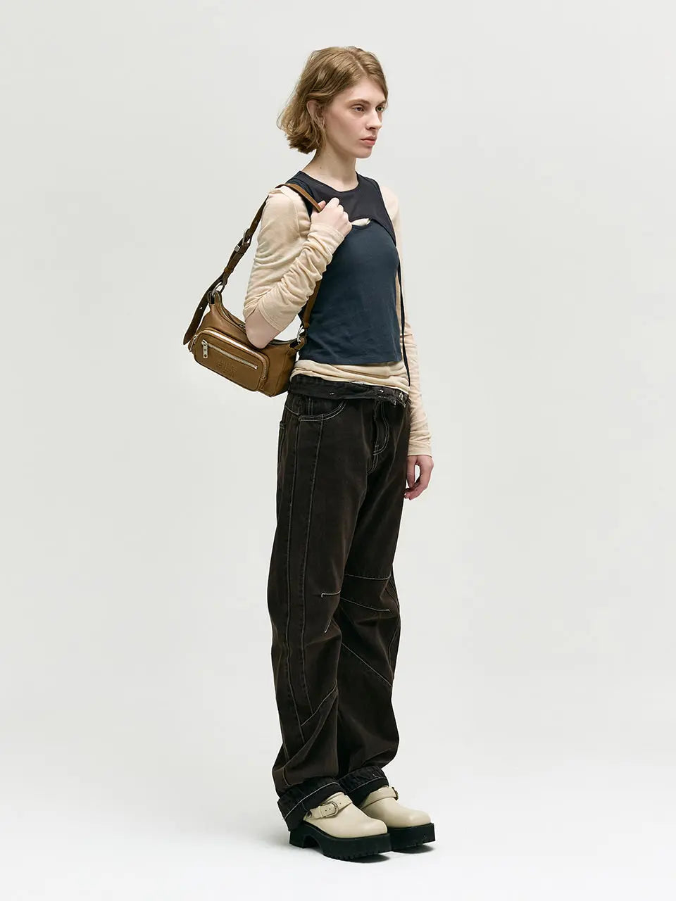 Marge Sherwood Outpocket Hobo Mini in vintage camel washed nappa, view 4