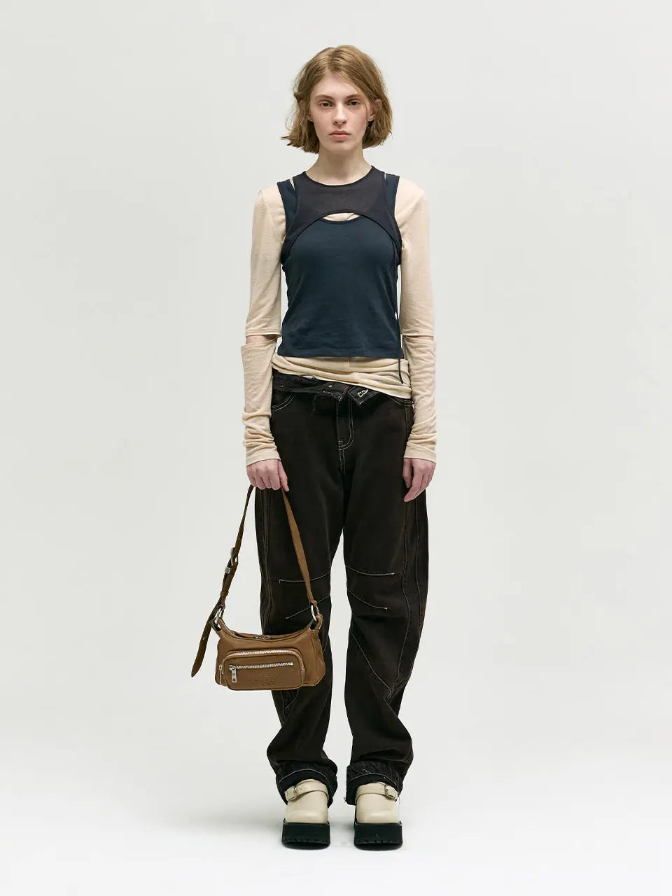 Marge Sherwood Outpocket Hobo Mini in vintage camel washed nappa, view 3