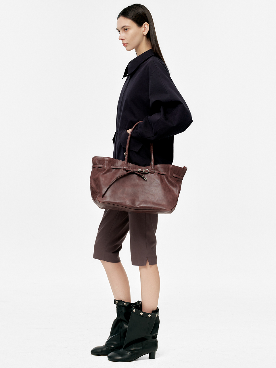 MARGESHERWOOD Grandma Used Bag Large - Wine Pull-up Leather