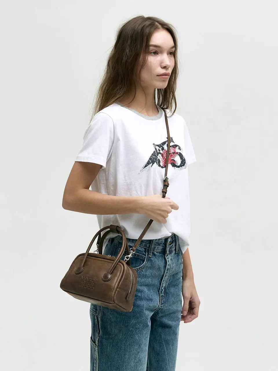 MARGESHERWOOD Soft Tote Mini Bag in Washed Brown Pull-up leather