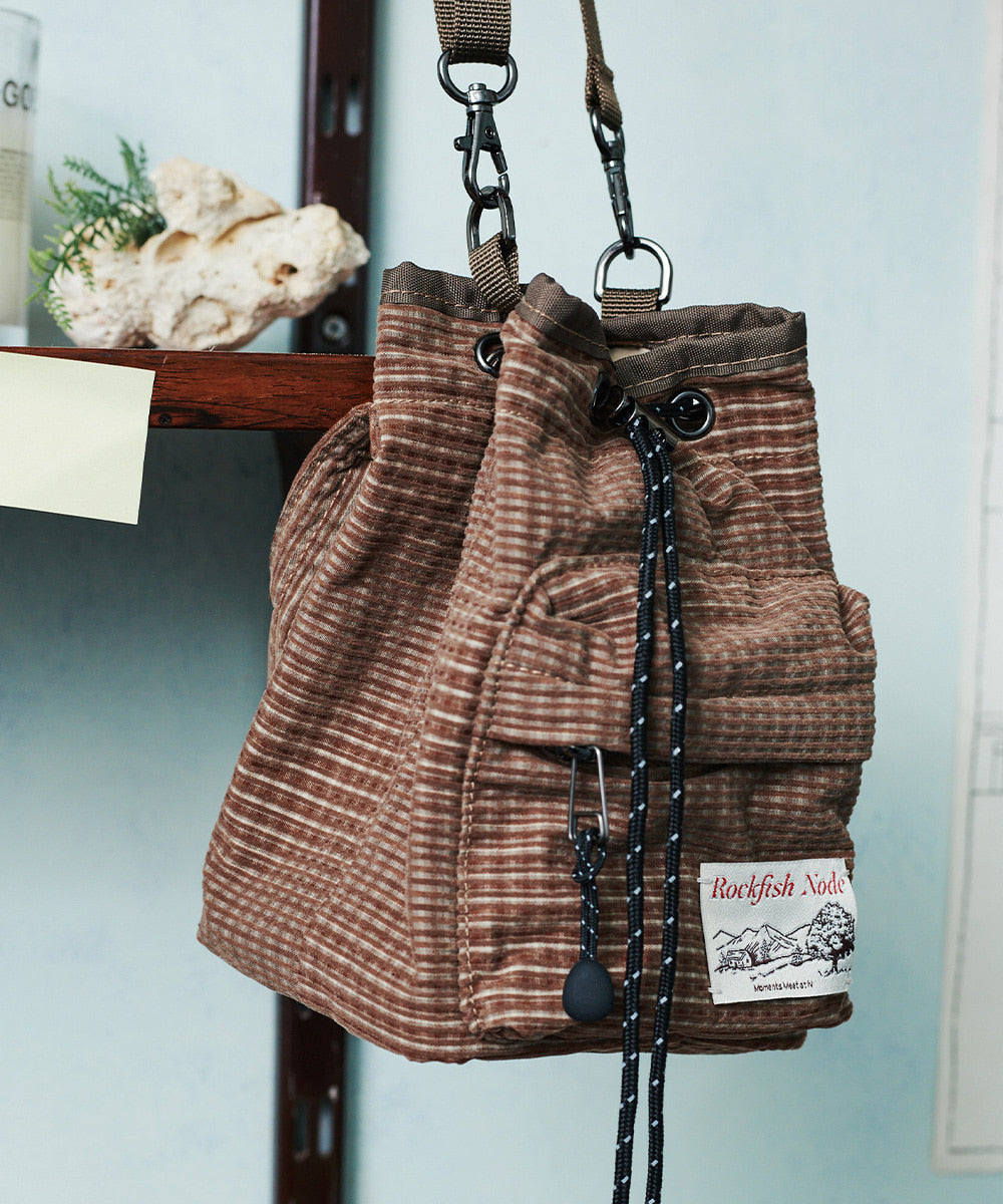 Rockfish Weatherwear CHECK DRAWSTRING MINI BAG Brown view 3