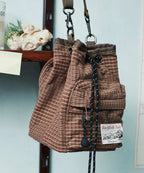 Rockfish Weatherwear CHECK DRAWSTRING MINI BAG Brown view 3