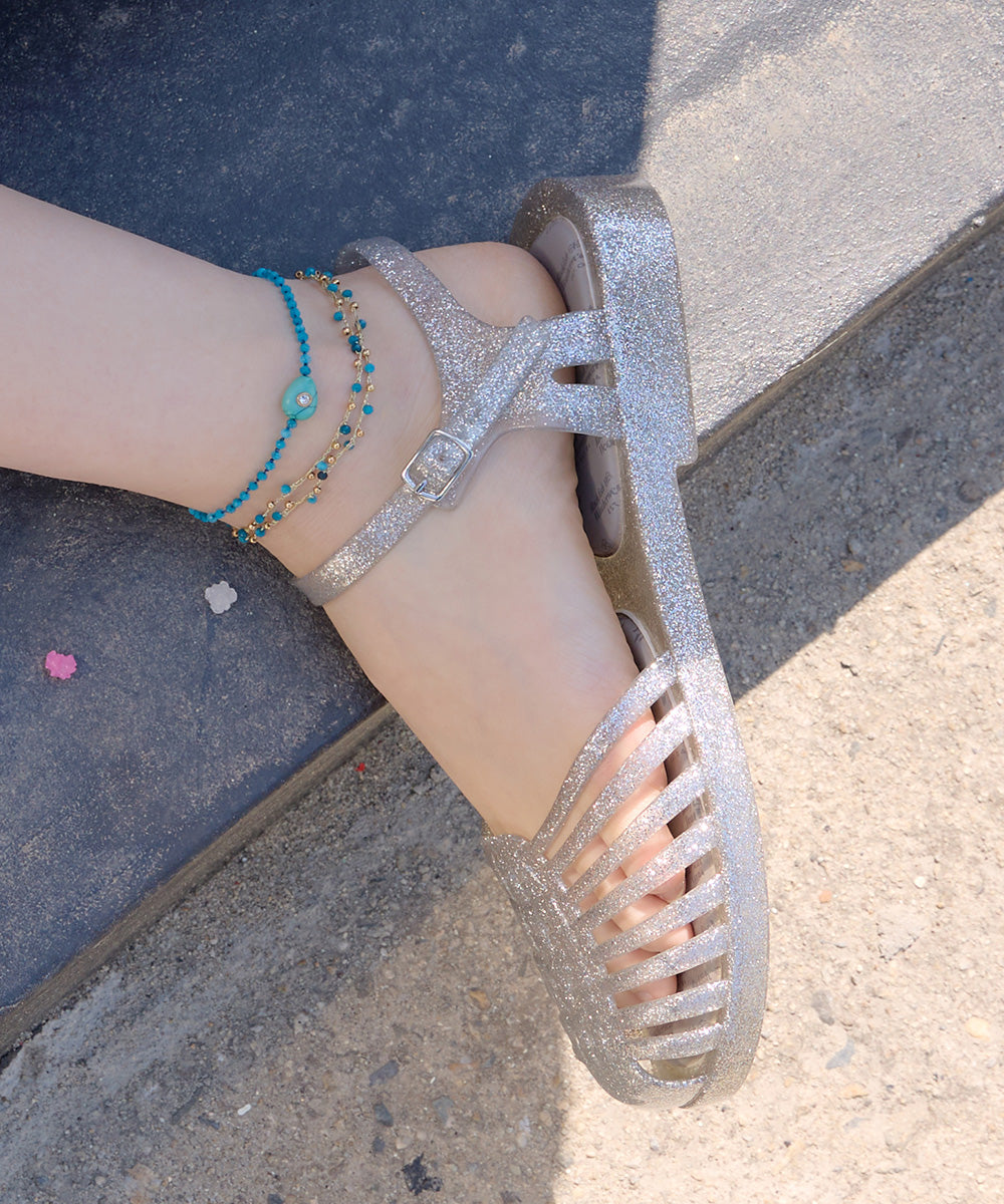 Rockfish Weatherwear GLAIR STRAPPY SANDALS(GLITTER) Glitter Silver on foot