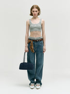 MARGESHERWOOD Soft Boston Ew Baguette Bag - Indigo Nubuck