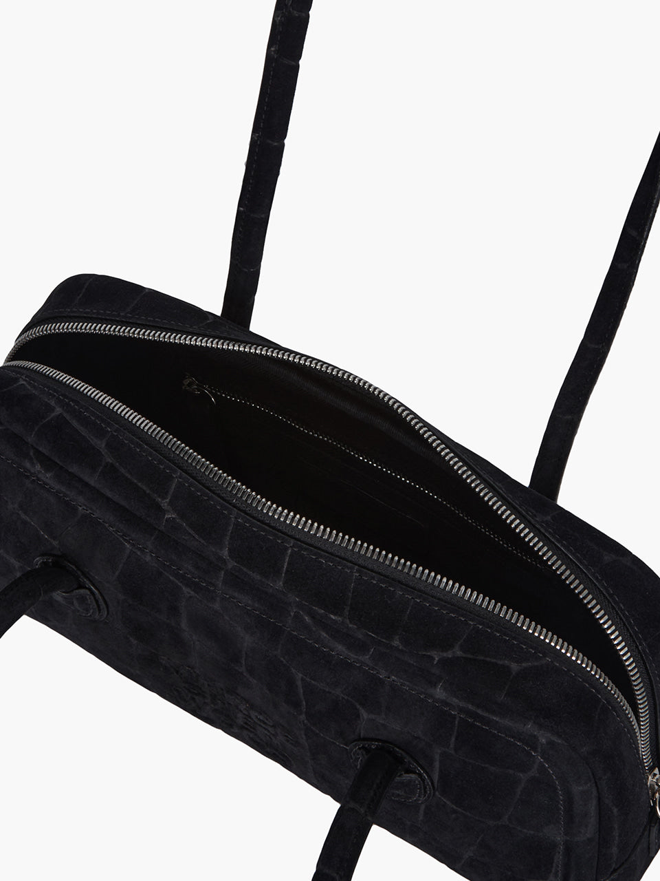 MARGESHERWOOD Soft Boston Ew Baguette Bag - Black Croc Suede