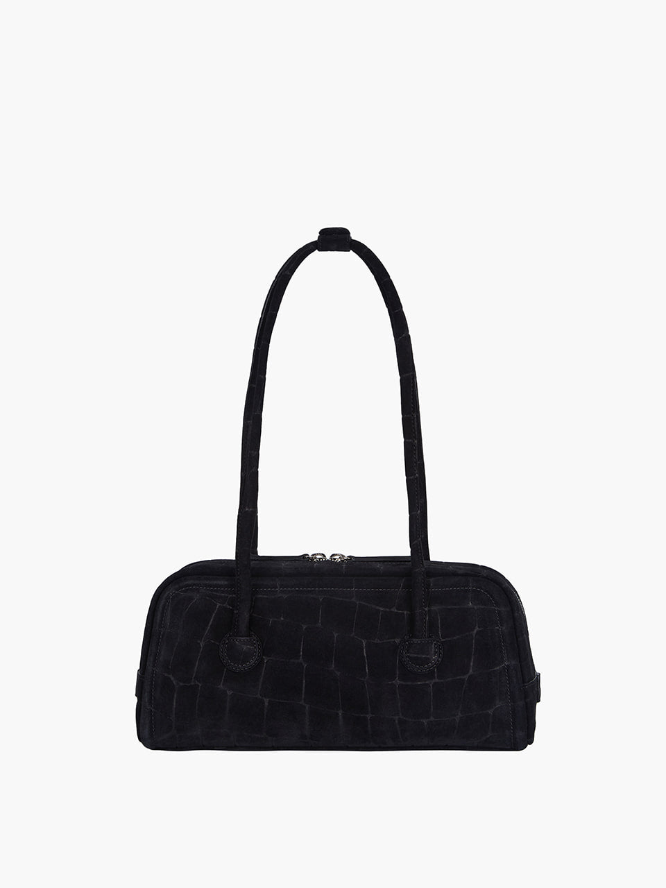 MARGESHERWOOD Soft Boston Ew Baguette Bag - Black Croc Suede