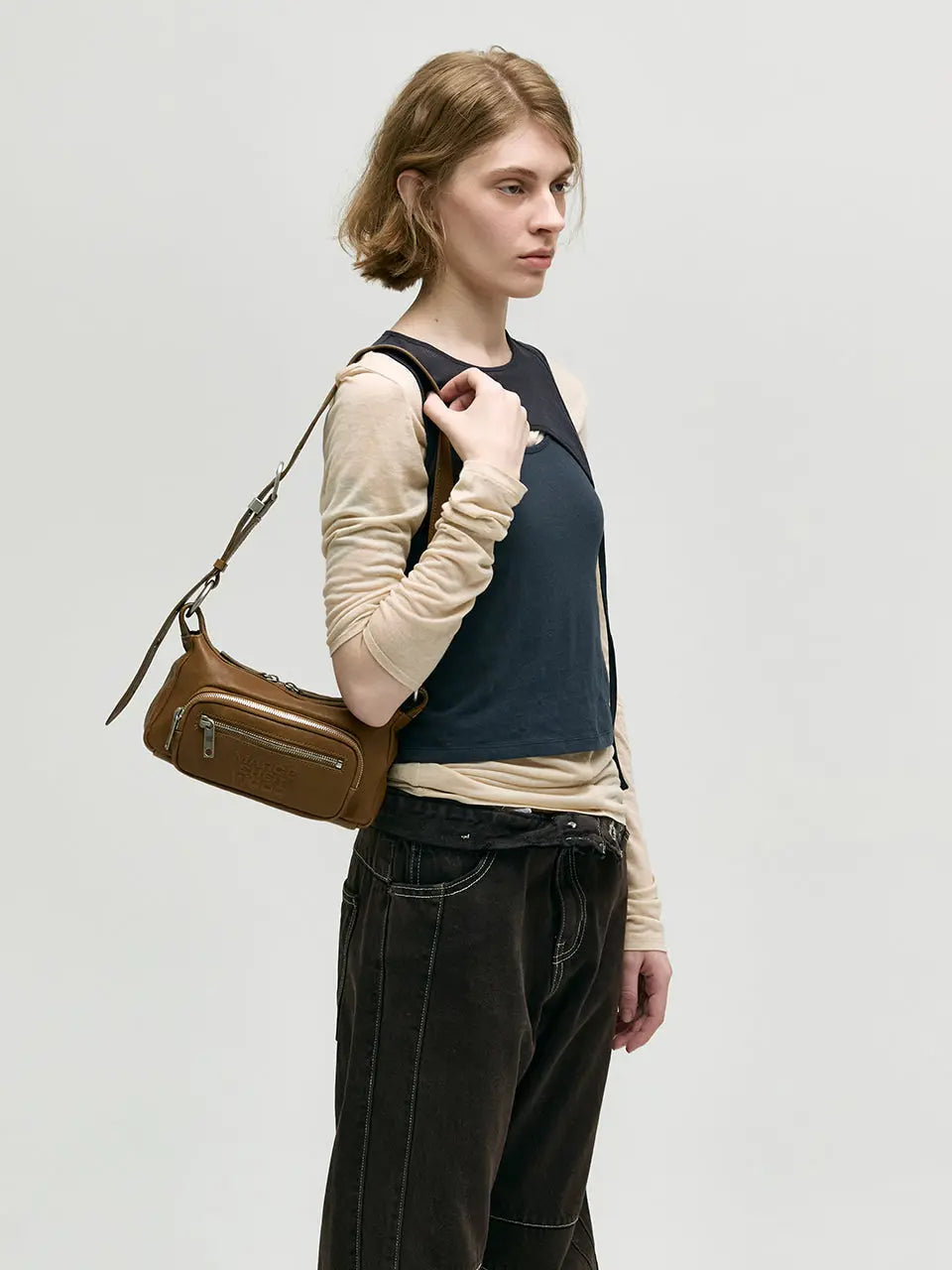 Marge Sherwood Outpocket Hobo Mini in vintage camel washed nappa, view 2
