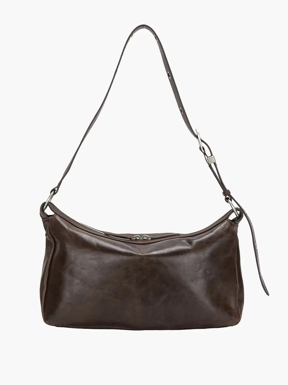 MARGESHERWOOD Outpocket Hobo Shoulder Bag Washed Brown Pull-Up worn