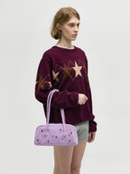 MARGESHERWOOD Soft Boston Ew Baguette Bag - Lavender Pink Studded Suede