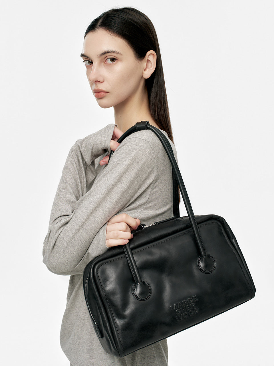 MARGESHERWOOD Soft Boston Bag - Black Leather