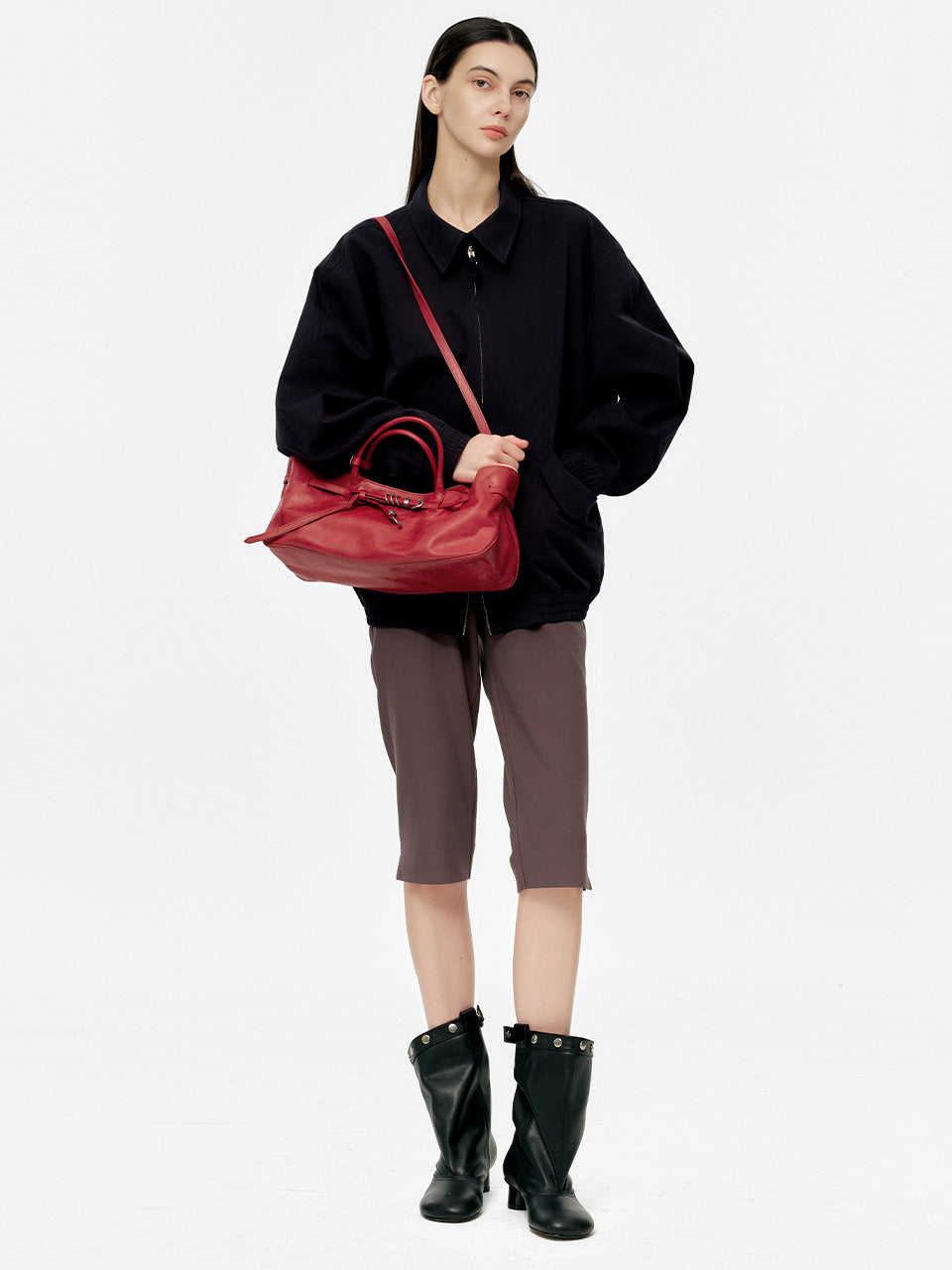 MARGESHERWOOD Grandma Used Bag - Apple Red Pull-up Leather