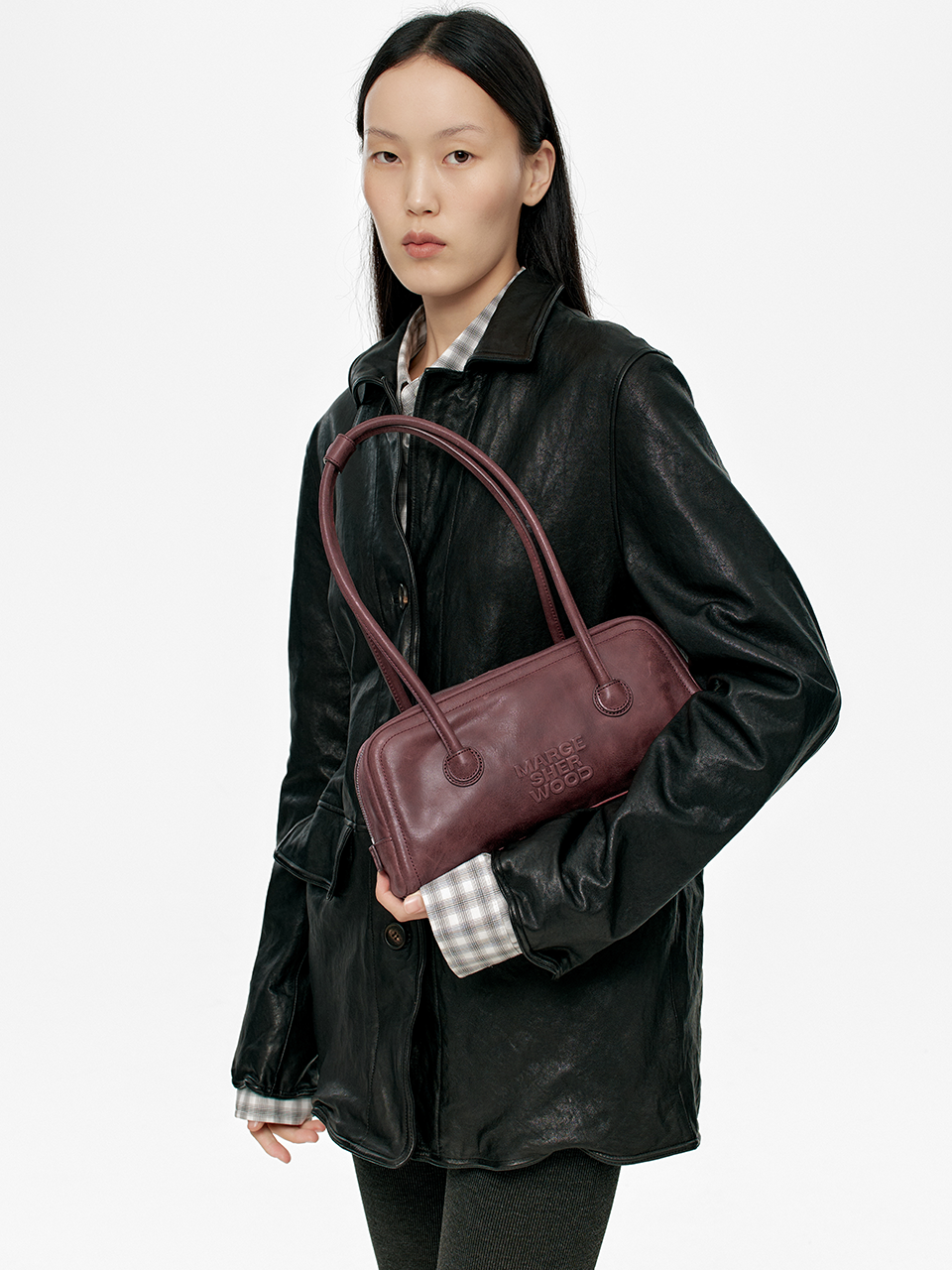 MARGESHERWOOD Soft Boston Ew Baguette Bag - Wine Leather