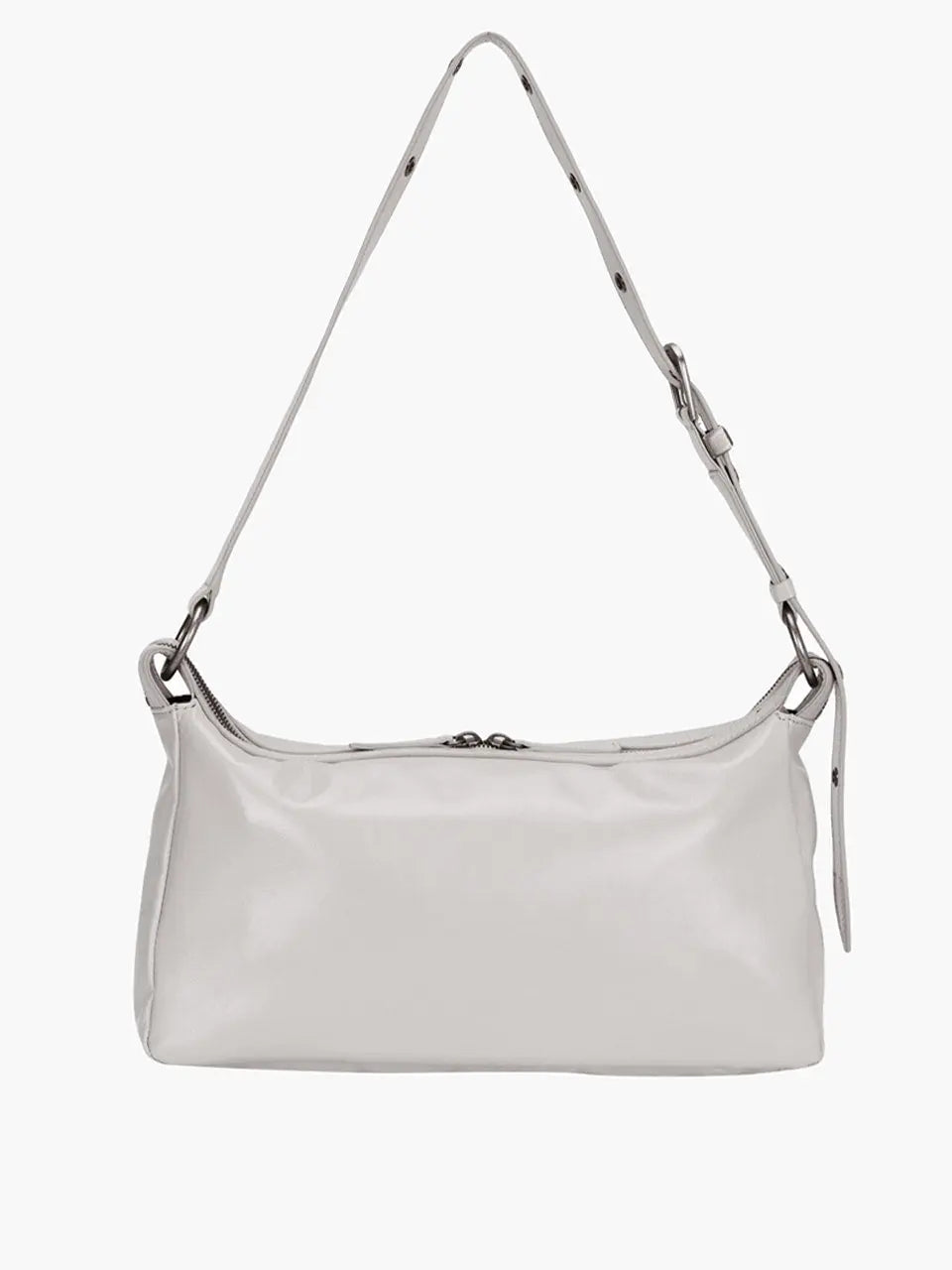 MARGESHERWOOD Outpocket Hobo Shoulder Bag Light Grey Glossy Plain strap
