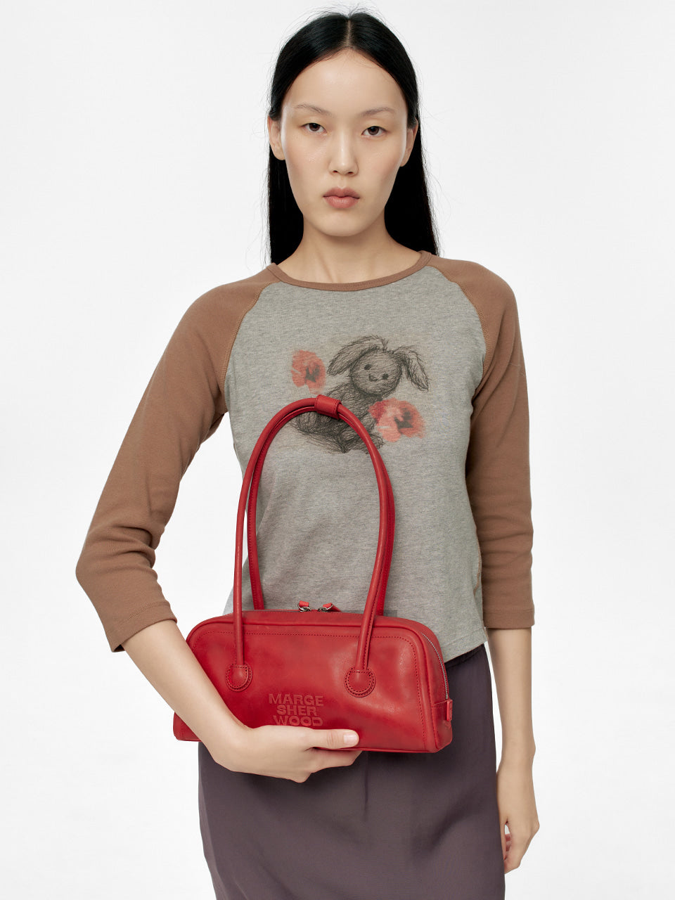 MARGESHERWOOD Soft Boston Ew Baguette Bag - Apple Red Leather