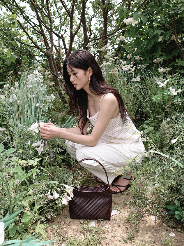 MONOROW Vena Bag Plum Brown garden styled shot