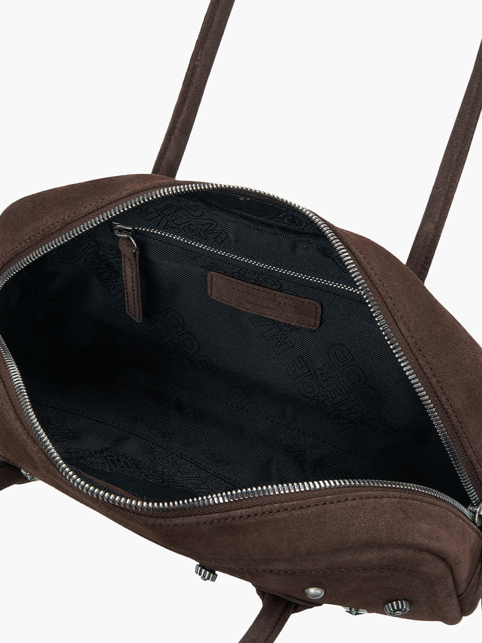 MARGESHERWOOD Soft Boston Ew Baguette Bag - Choco Brown Studded Suede