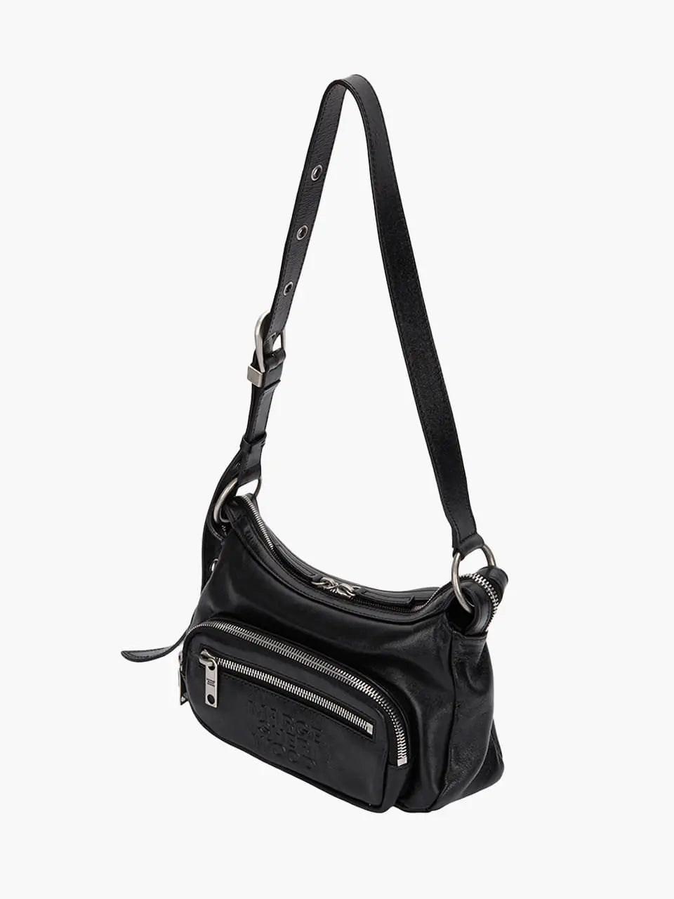 Marge Sherwood Outpocket Hobo Mini in black glossy plain, view 3