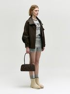 MARGESHERWOOD Soft Boston Ew Baguette Bag - Choco Brown Studded Suede