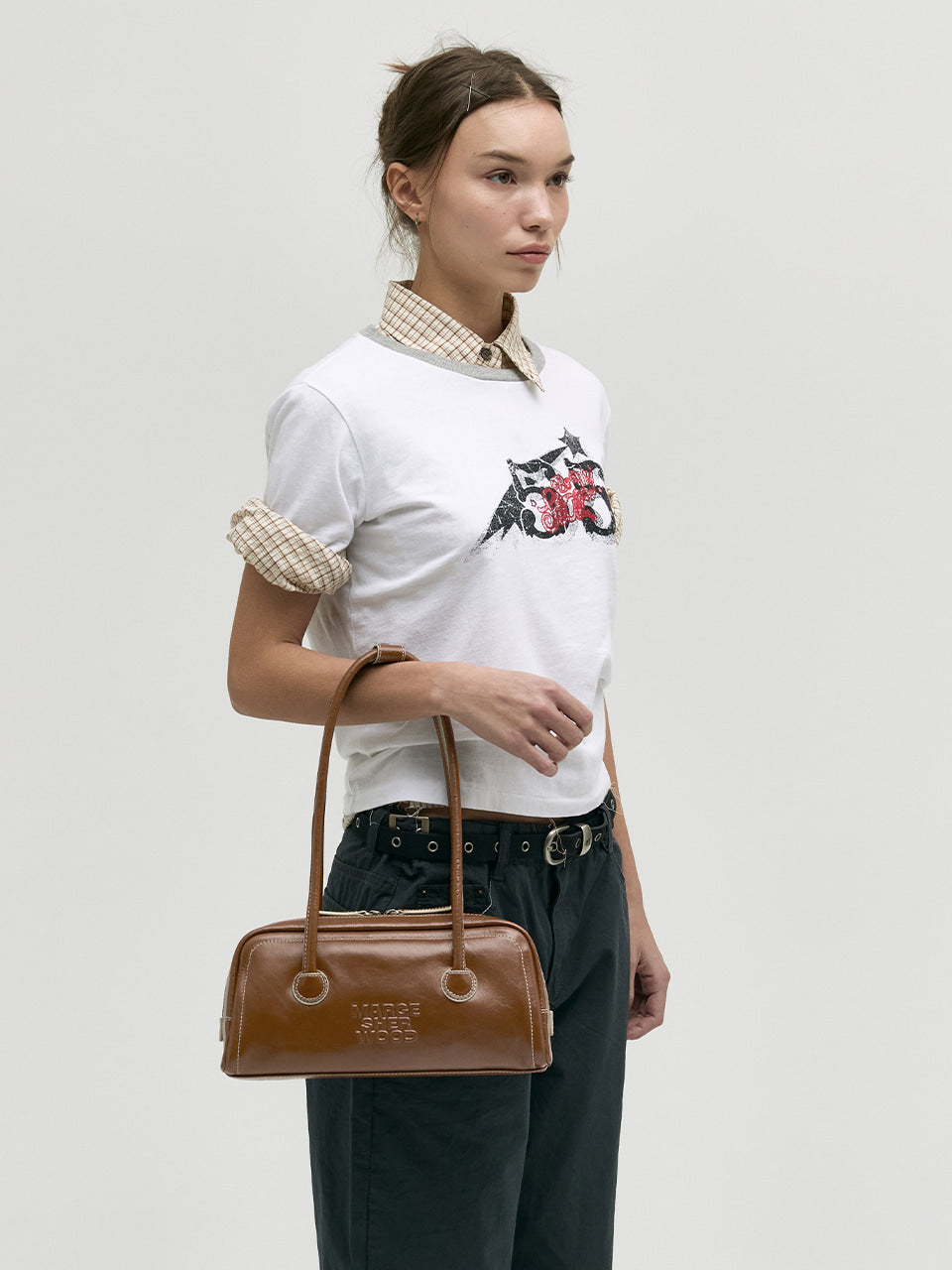 MARGESHERWOOD Soft Boston Ew Baguette Bag - Brown Crinkle