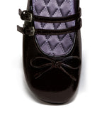 Rockfish Weatherwear Square Toe Two Strap Maryjanes Brown toe and ribbon close-up