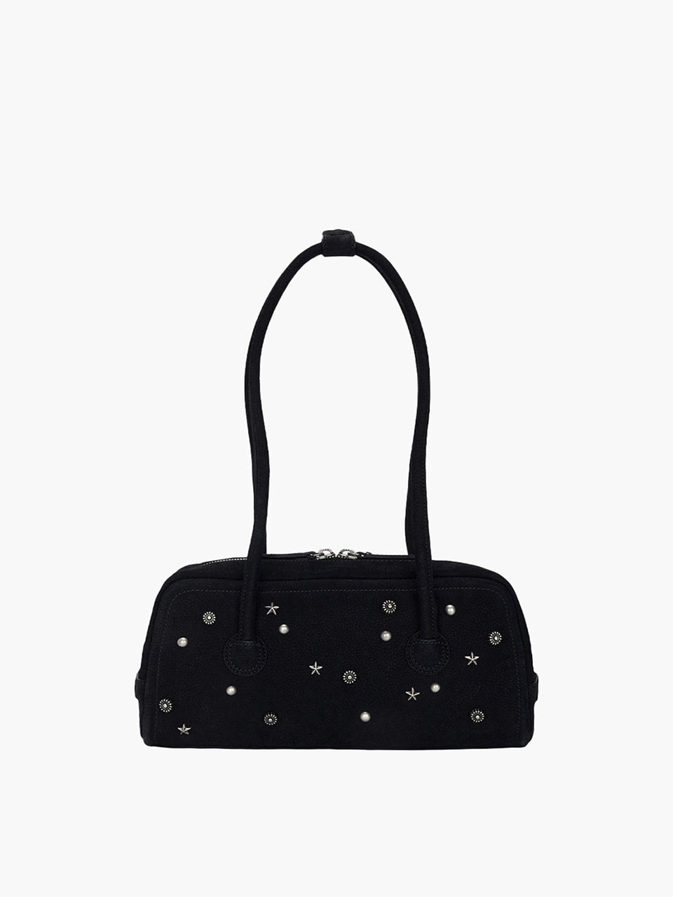 MARGESHERWOOD Soft Boston Ew Baguette Bag - Black Studded Suede