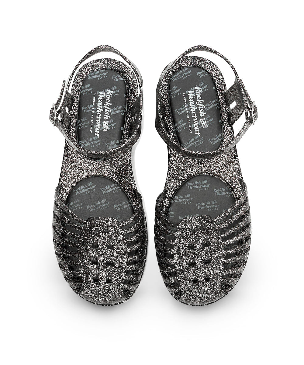 Rockfish Weatherwear GLAIR STRAPPY SANDALS(GLITTER) Glitter Black top view