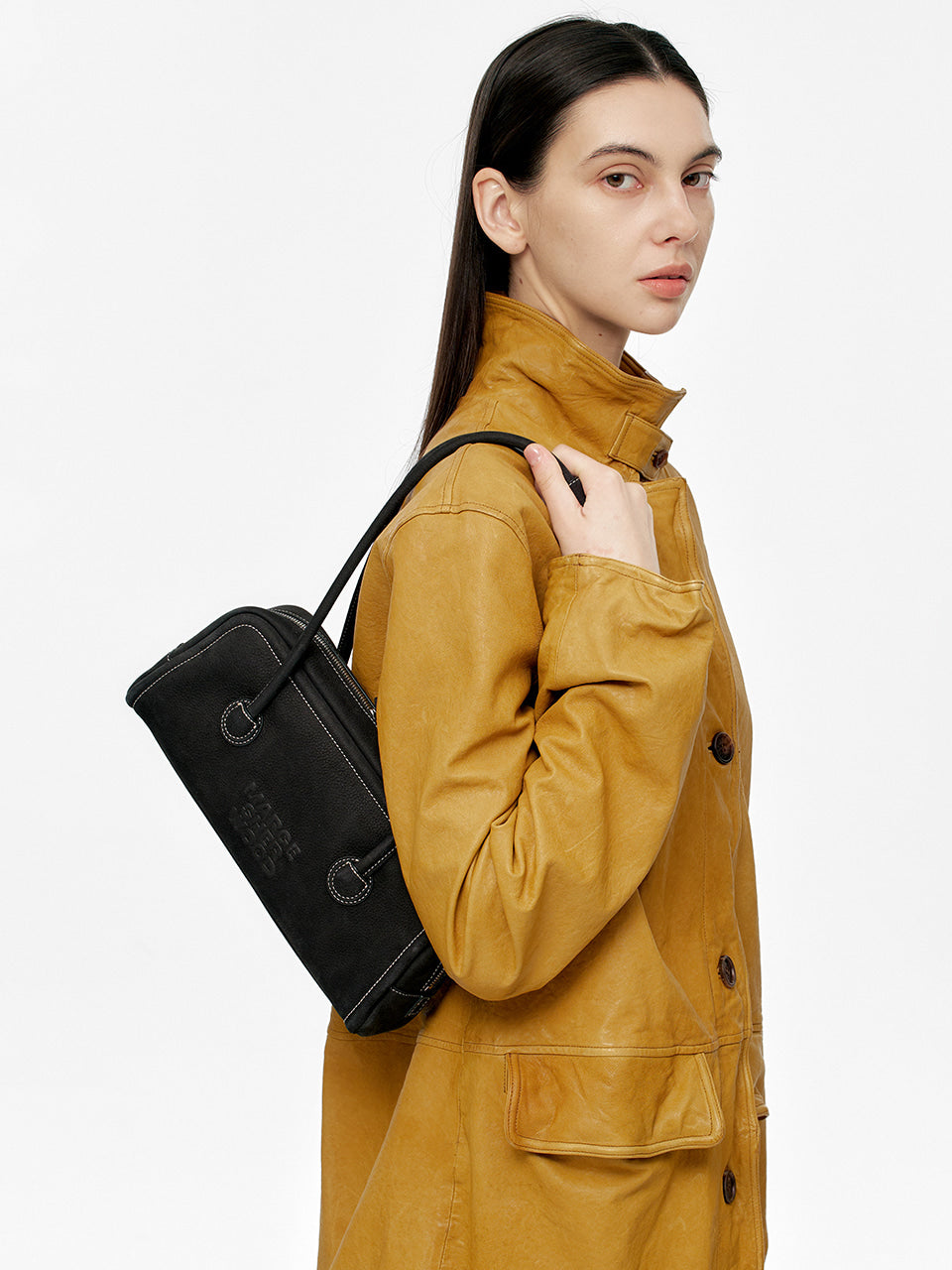 MARGESHERWOOD Soft Boston Ew Baguette Bag - Black Nubuck