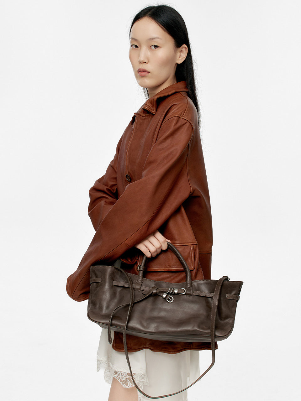MARGESHERWOOD Grandma Used Bag - Washed Brown Pull-up Leather