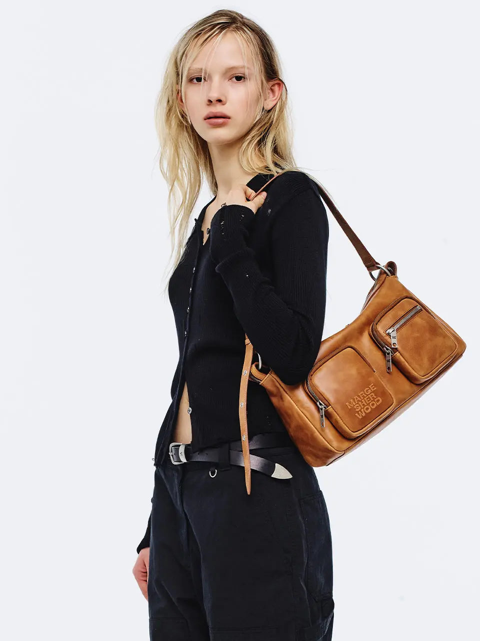 MARGESHERWOOD Outpocket Hobo Shoulder Bag - Saddle Brown Pull-Up