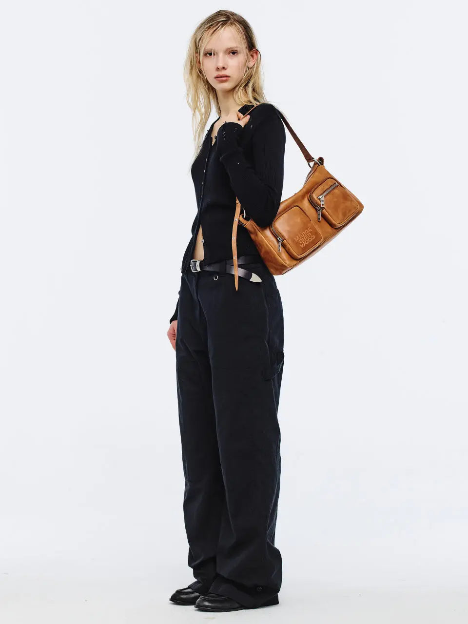 MARGESHERWOOD Outpocket Hobo Shoulder Bag Saddle Brown Pull-Up styled