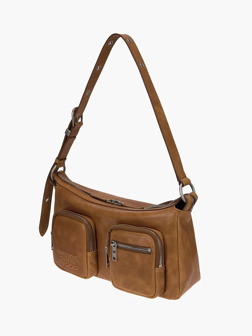 MARGESHERWOOD Outpocket Hobo Shoulder Bag Saddle Brown Pull-Up strap