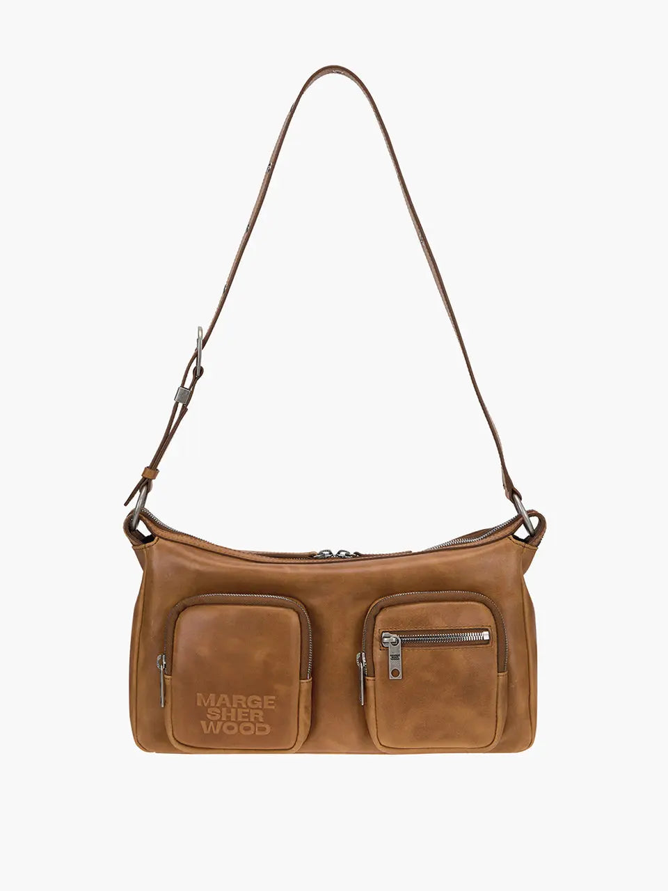MARGESHERWOOD Outpocket Hobo Shoulder Bag Saddle Brown Pull-Up interior