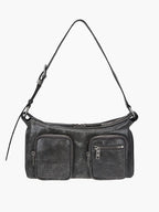 MARGESHERWOOD Outpocket Hobo Shoulder Bag White+Grey Two-Tone Cracked front