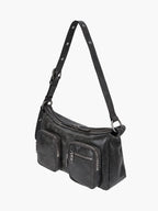 MARGESHERWOOD Outpocket Hobo Shoulder Bag White+Grey Two-Tone Cracked strap