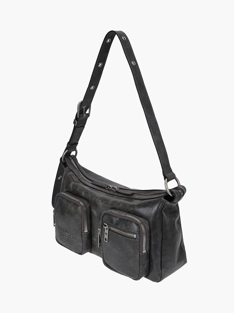 MARGESHERWOOD Outpocket Hobo Shoulder Bag White+Grey Two-Tone Cracked strap