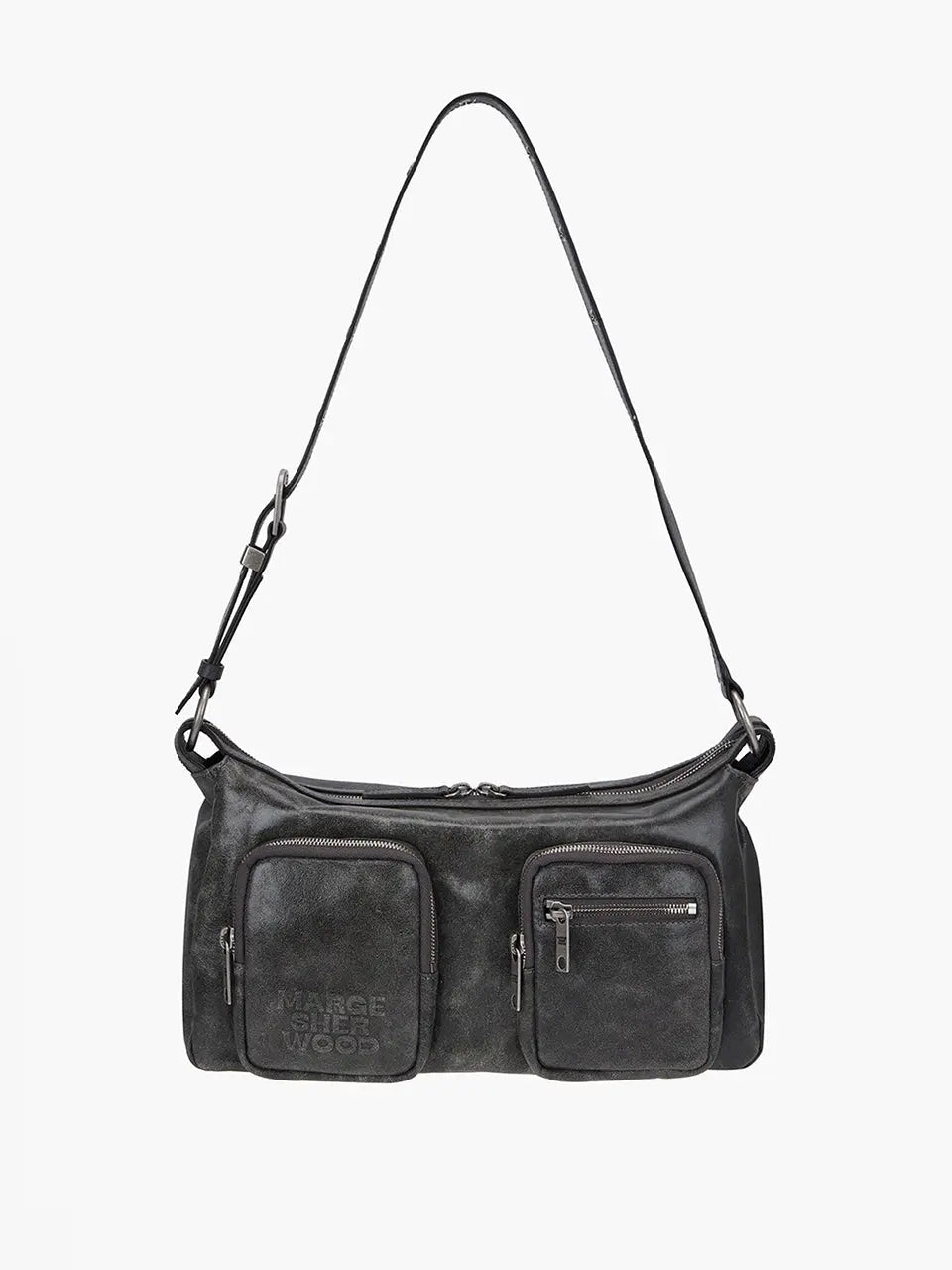 MARGESHERWOOD Outpocket Hobo Shoulder Bag White+Grey Two-Tone Cracked interior