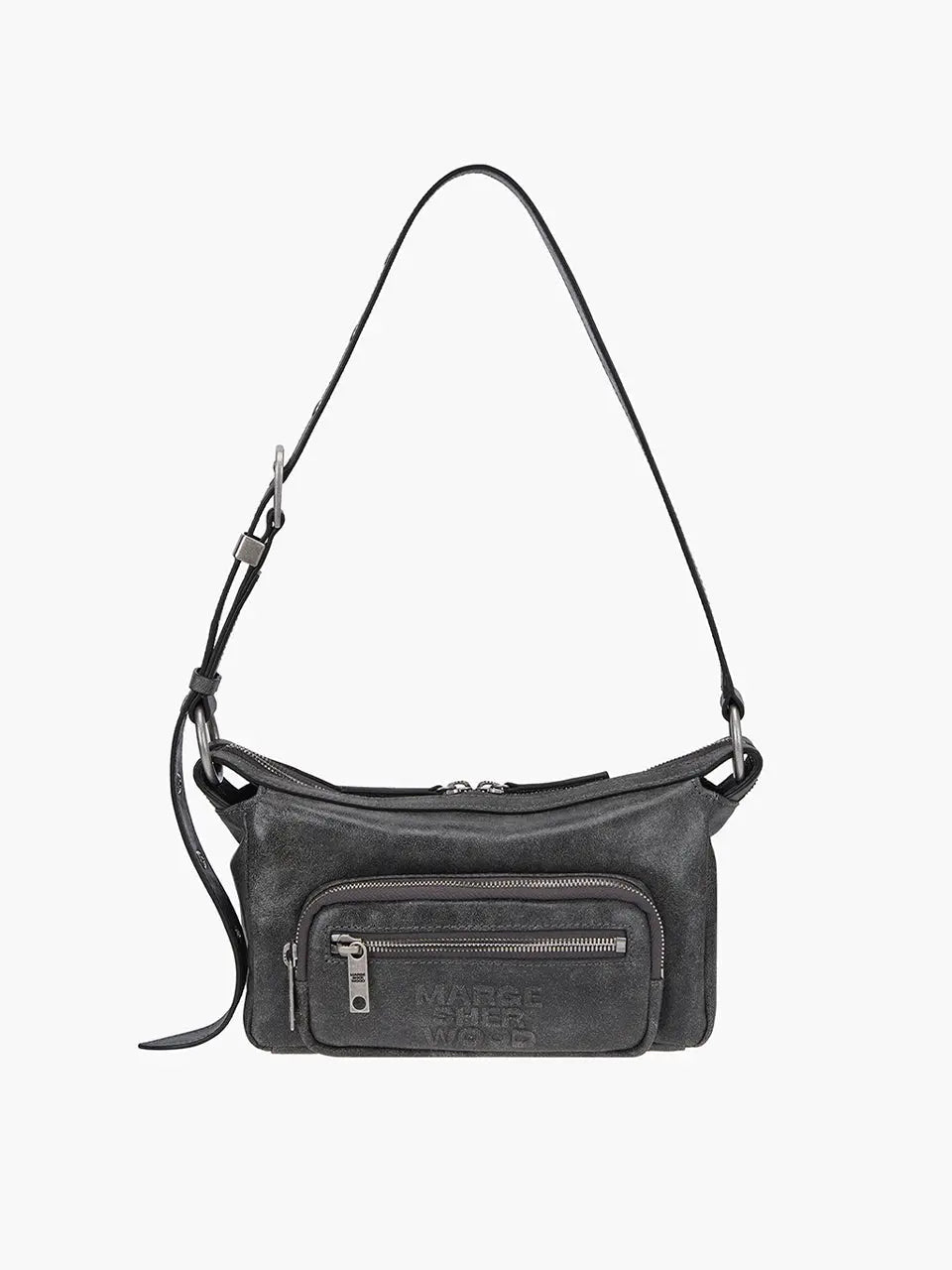 Marge Sherwood Outpocket Hobo Mini in white & grey two-tone cracked