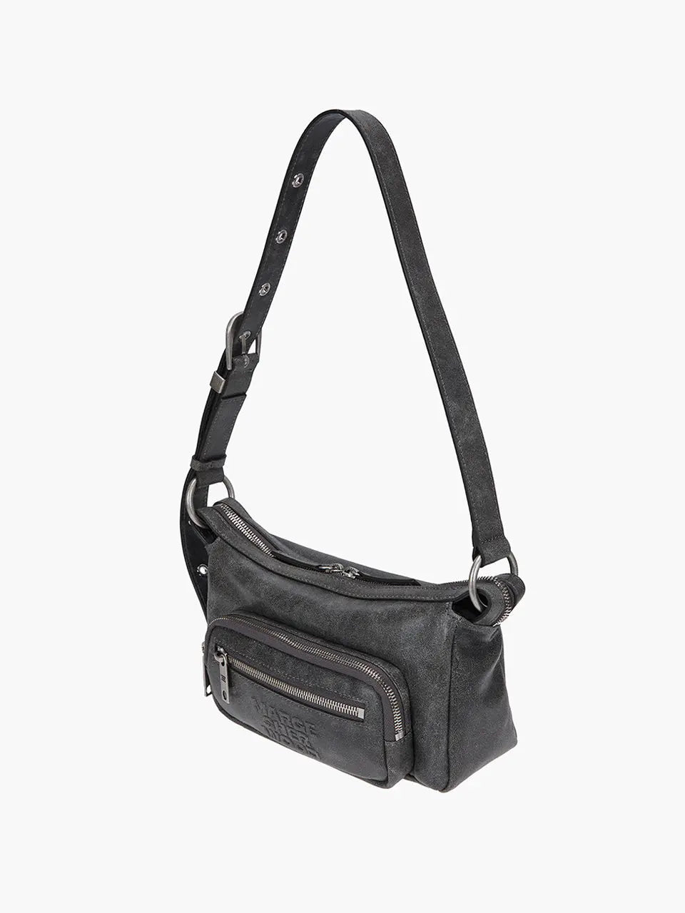 Marge Sherwood Outpocket Hobo Mini in white & grey two-tone cracked, view 3