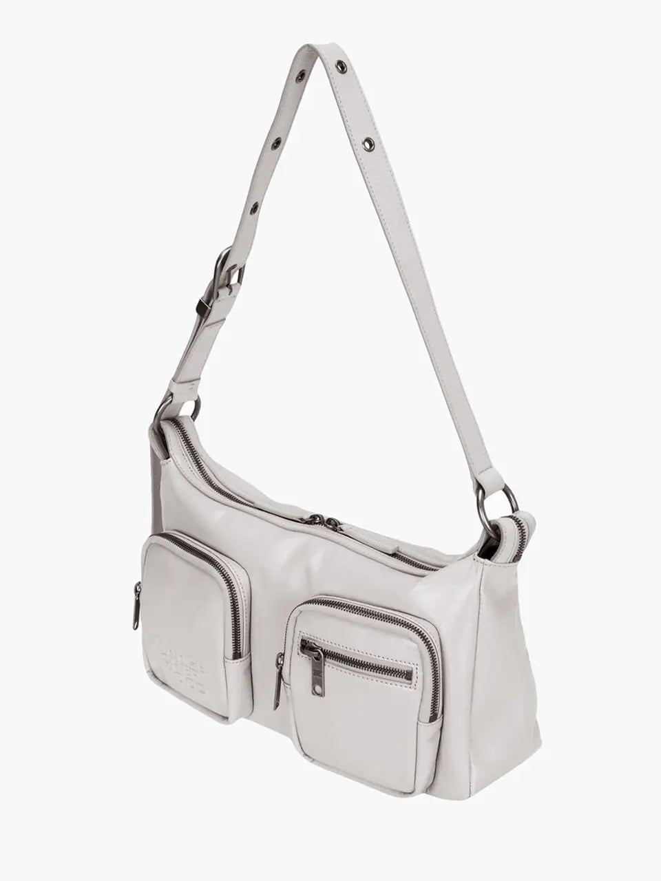 MARGESHERWOOD Outpocket Hobo Shoulder Bag Light Grey Glossy Plain interior