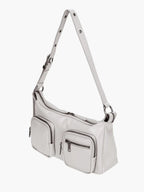 MARGESHERWOOD Outpocket Hobo Shoulder Bag Light Grey Glossy Plain interior