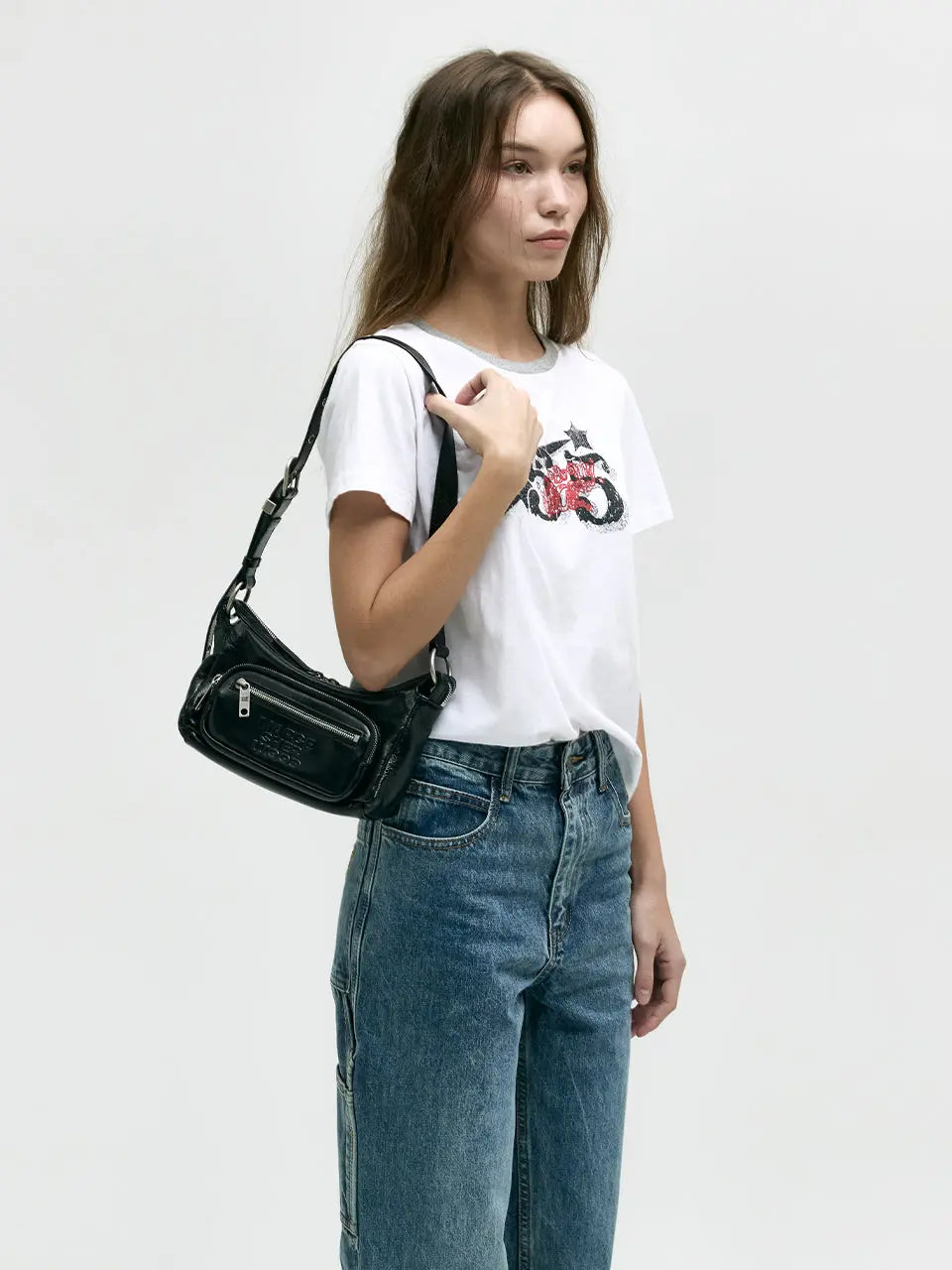 Marge Sherwood Outpocket Hobo Mini in black glossy plain, view 7