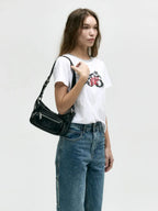 Marge Sherwood Outpocket Hobo Mini in black glossy plain, view 7
