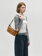 Marge Sherwood Outpocket Hobo Mini in soft camel pull-up crinkle, view 2