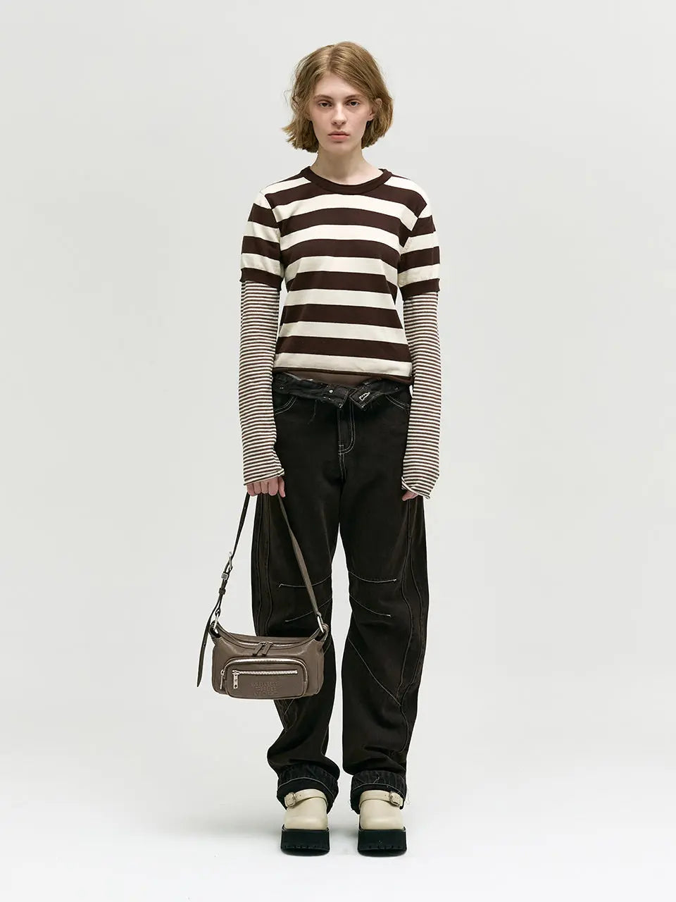 Marge Sherwood Outpocket Hobo Mini in taupe washed nappa, view 3