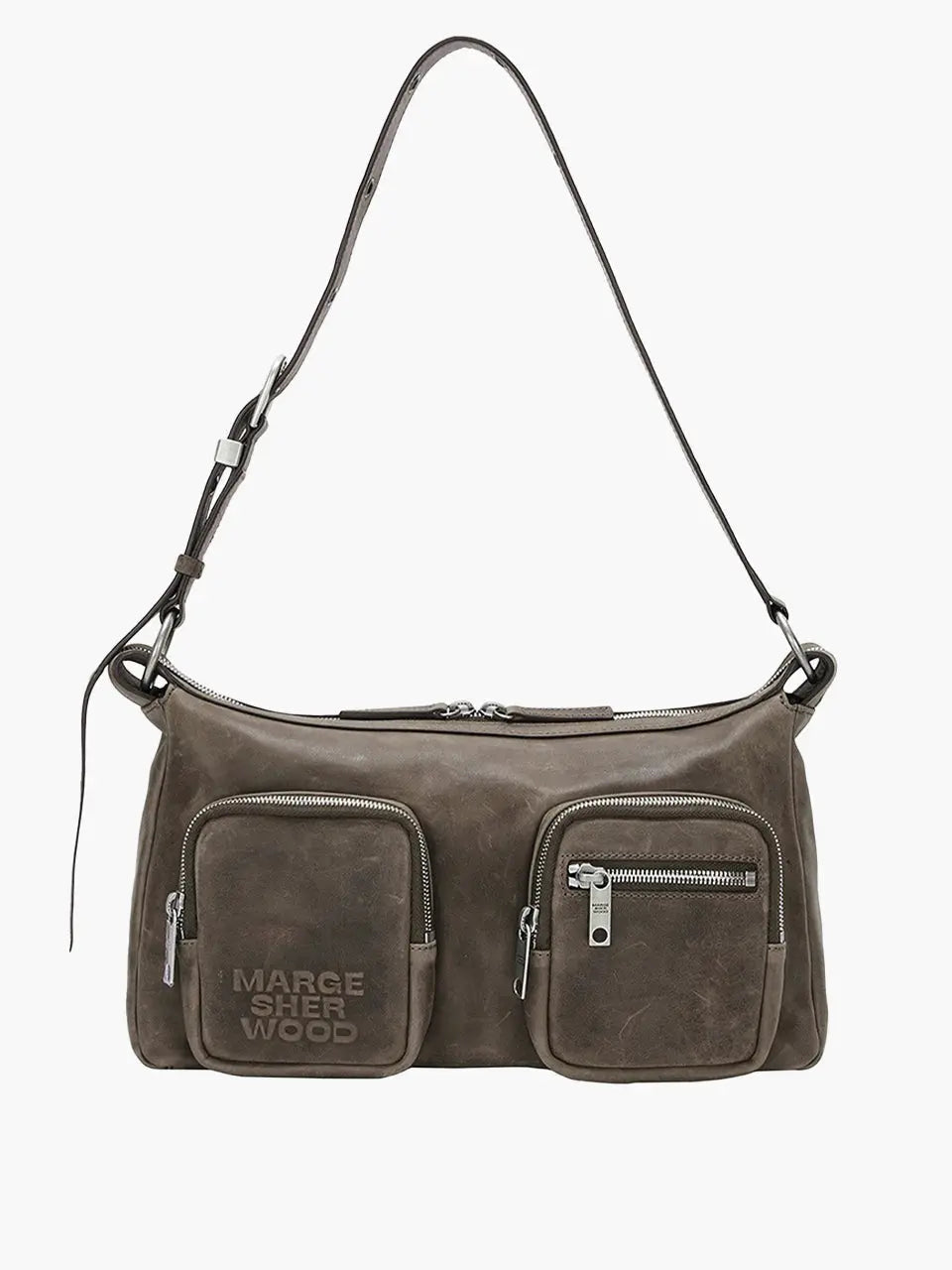 MARGESHERWOOD Outpocket Hobo Shoulder Bag Washed Brown Pull-Up front