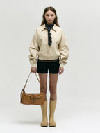 MARGESHERWOOD Outpocket Hobo Shoulder Bag Soft Camel Pull-Up Crinkle side
