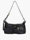 MARGESHERWOOD Outpocket Hobo Shoulder Bag Black Glossy Plain front