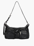 MARGESHERWOOD Outpocket Hobo Shoulder Bag Black Glossy Plain front