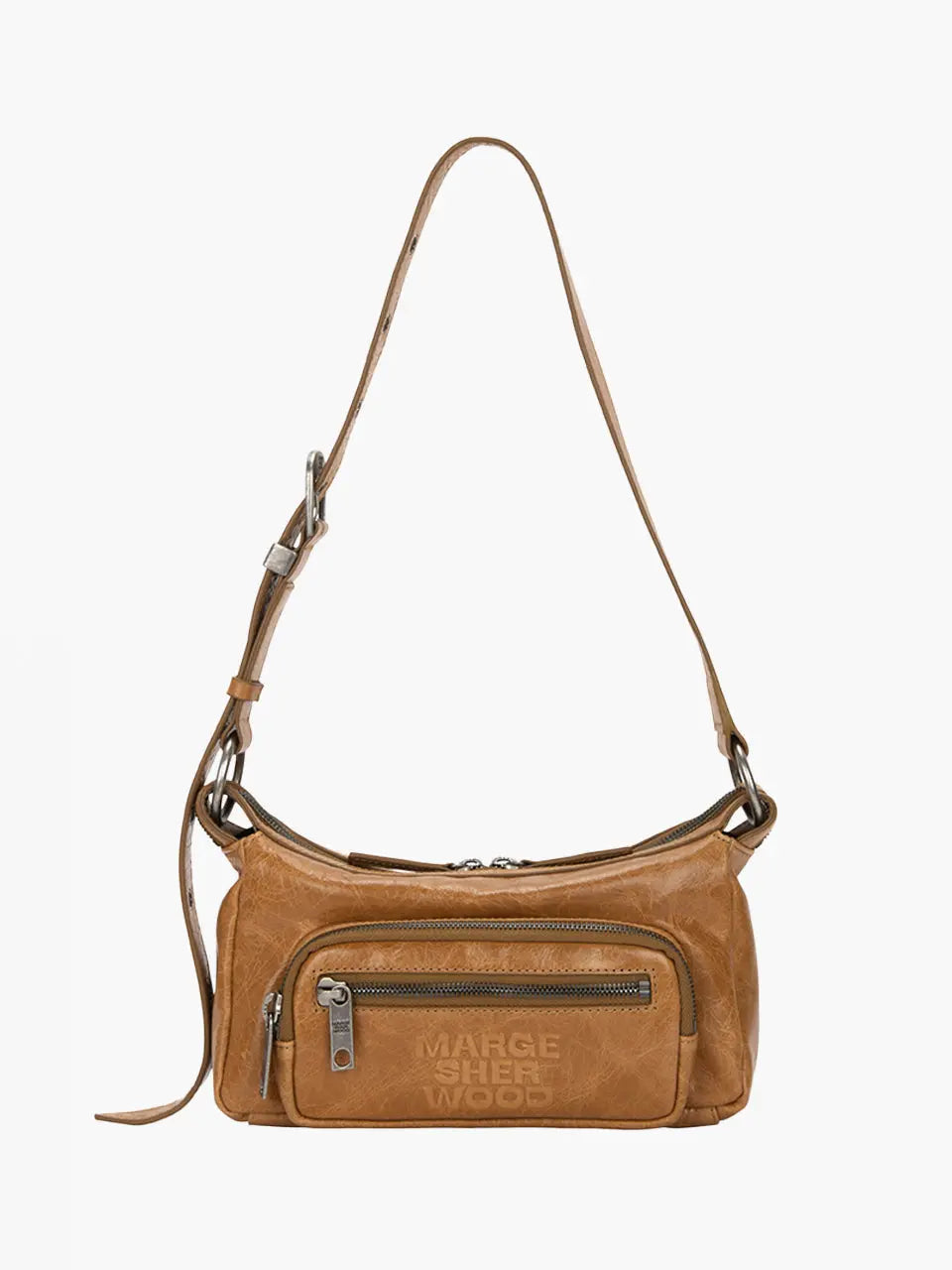 Marge Sherwood Outpocket Hobo Mini in soft camel pull-up crinkle